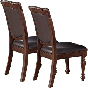 English Elm Gorgeous Formal Rubberwood Dining Side Chairs Set of 2 with Carved Accents Faux Leather Padded Seats Brown 22 L x 15 W x 42 H B01180914