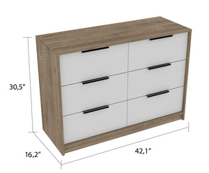 English Elm Longhill Two-Tone 6-Drawer Dresser in Pine & White — Modern Wood Grain, Pull-Down Cabinets, Spacious Top (98) B062S00143