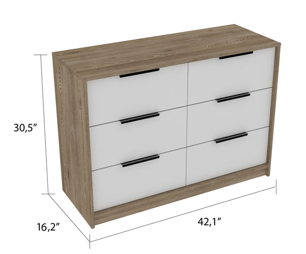 English Elm Longhill Two-Tone 6-Drawer Dresser in Pine & White — Modern Wood Grain, Pull-Down Cabinets, Spacious Top (98) B062S00143