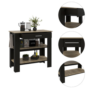 English Elm 1-Drawer Two-Shelf Kitchen Island in Wenge & Light Oak — Contemporary Workspace, Hidden Storage, Compact 40" Wide B06280056
