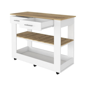 English Elm Rockaway Kitchen Island With 2 Drawers & Open Shelves - Stylish White & Light Oak Storage Solution B06280059-GIGA