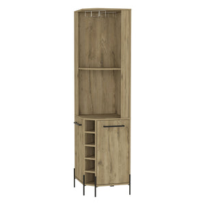 English Elm Macadamia 5-Bottle Bar Cabinet with 2 Shelves, 2 Doors & Cup Rack — Tall 70.8" Storage Unit, Macadamia Finish B062S00110