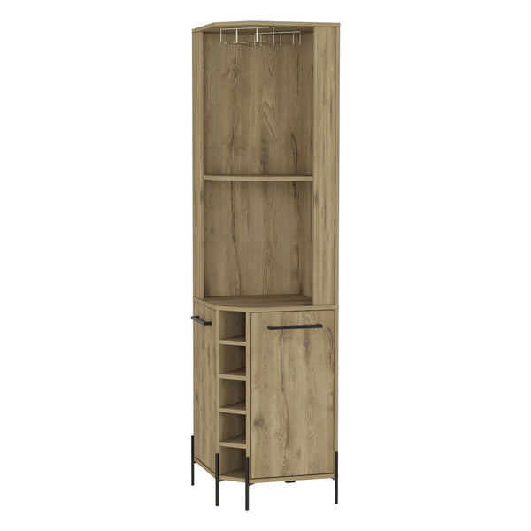 English Elm Macadamia 5-Bottle Bar Cabinet with 2 Shelves, 2 Doors & Cup Rack — Tall 70.8" Storage Unit, Macadamia Finish B062S00110