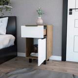 Rustic White and Pine Nightstand with Drawer and Cabinet, 14.29