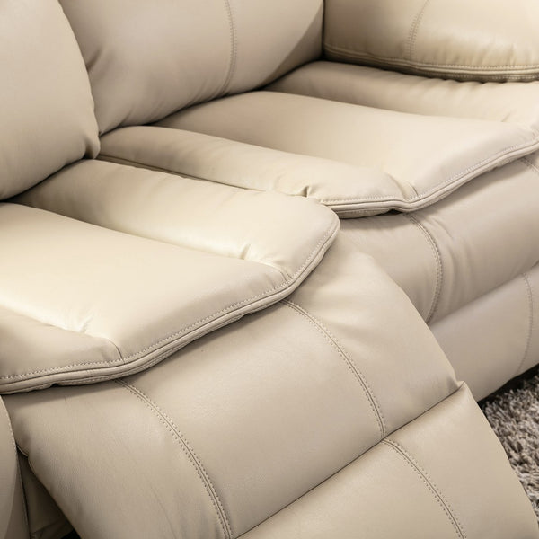 English Elm Breathable Leather Manual Reclining Loveseat - Stylish Cream Comfort For Modern Living Rooms W79164349