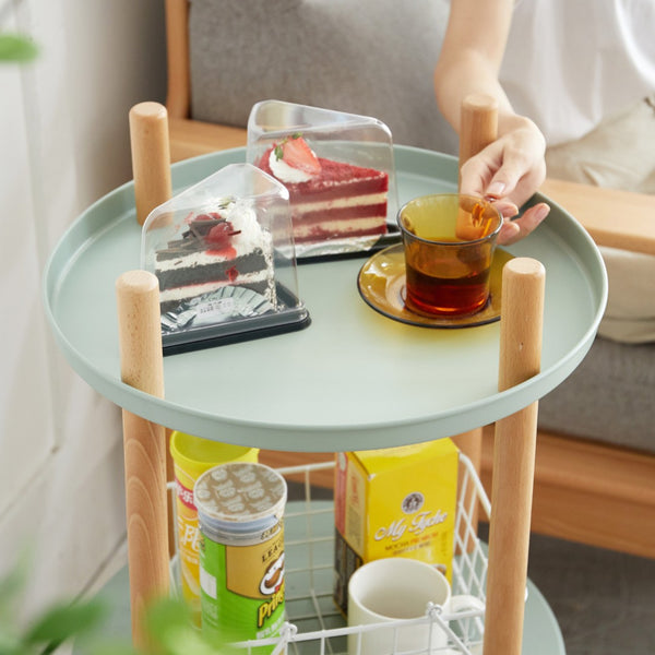 English Elm Storage Shelf 3 Tier Rotating Bookcase Beech Wood and Metal Base for Any Room W128367496