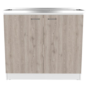 English Elm Brookeline Contemporary 2-Door Utility Sink Cabinet in White & Light Gray — Multiroom Workspace, 39.3" wide B062S00147