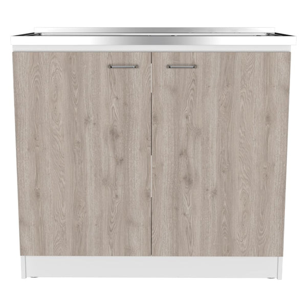 English Elm Brookeline Contemporary 2-Door Utility Sink Cabinet in White & Light Gray — Multiroom Workspace, 39.3" wide B062S00147