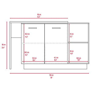 English Elm Chesterfield Rustic Melamine Kitchen Island 5-Shelf 1-Drawer 2-Door White Oak Look 59" Wide - Versatile Storage and Charming Design B062S00162