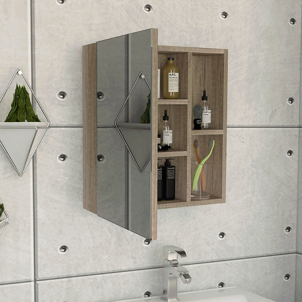 English Elm Whirlwind Light Oak Medicine Cabinet with Mirror and Single Shelf, Compact Rectangle Storage for Bathroom Essentials B06280246