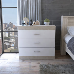 English Elm Bethage Modern 3-Drawer Dresser White - Compact Storage, Sleek Finish, Metal Handles, Versatile Style B06280072