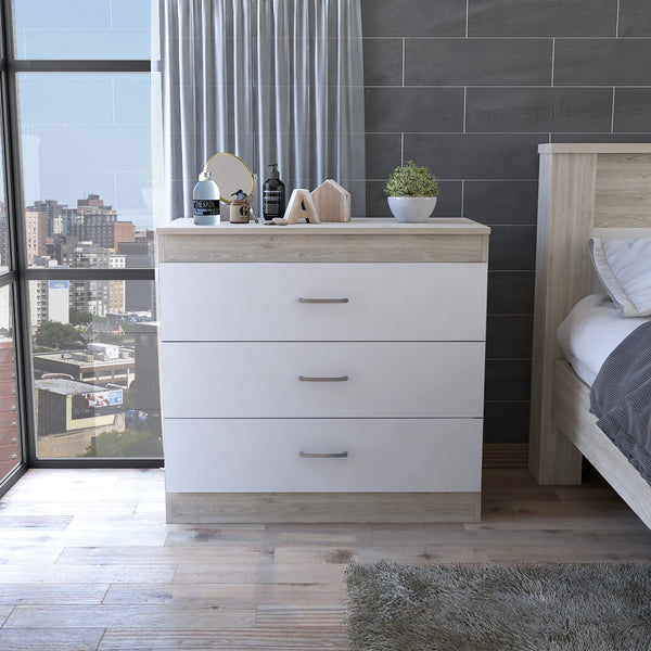 English Elm Bethage Modern 3-Drawer Dresser White - Compact Storage, Sleek Finish, Metal Handles, Versatile Style B06280072