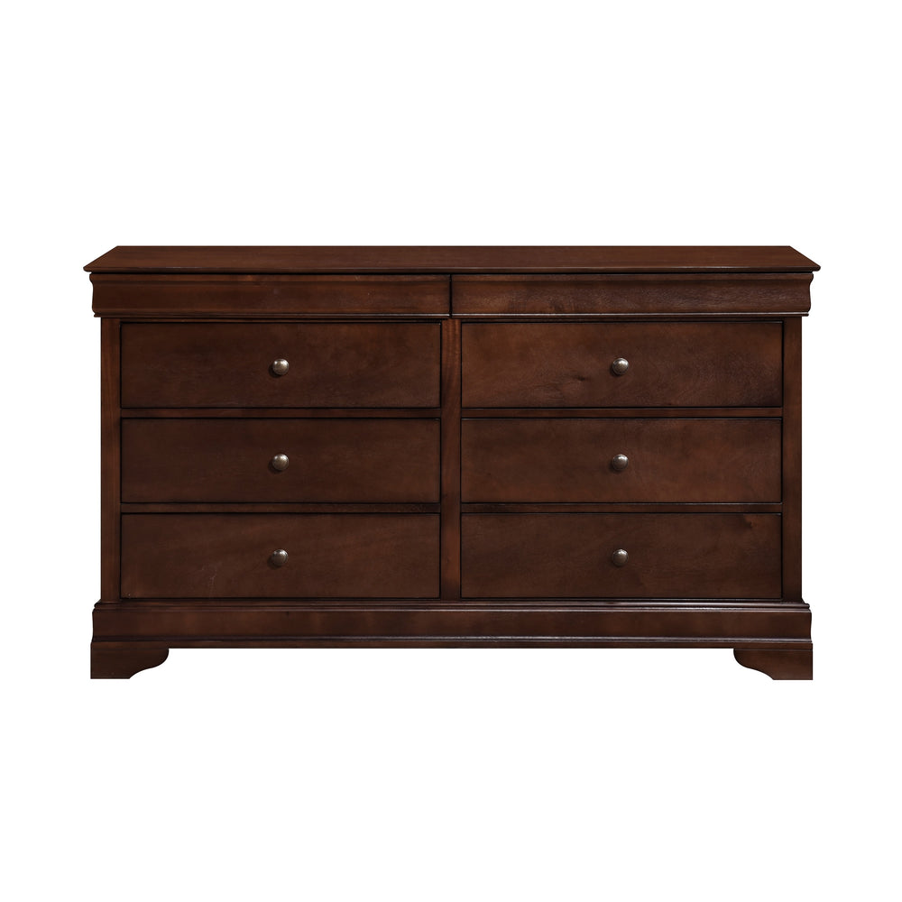 English Elm Brown Abbeville Louis Philippe Dresser in Cherry Finish with 6 Drawers, Hidden Storage & Bronze Knobs B01180912