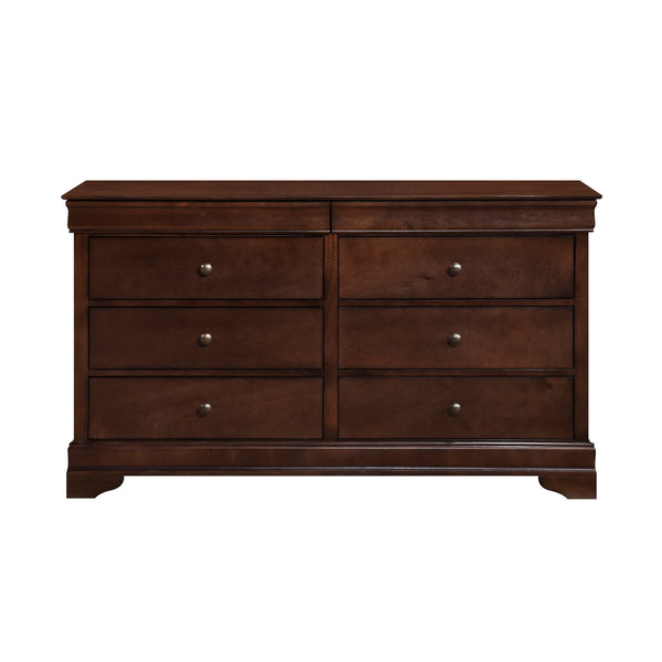 English Elm Brown Abbeville Louis Philippe Dresser in Cherry Finish with 6 Drawers, Hidden Storage & Bronze Knobs B01180912