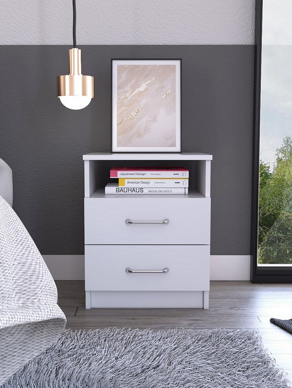 English Elm Brookeline Romantic 2-Drawer 1-Shelf Nightstand with Spacious Top, Durable Metal Railings & Pulls White B06280585