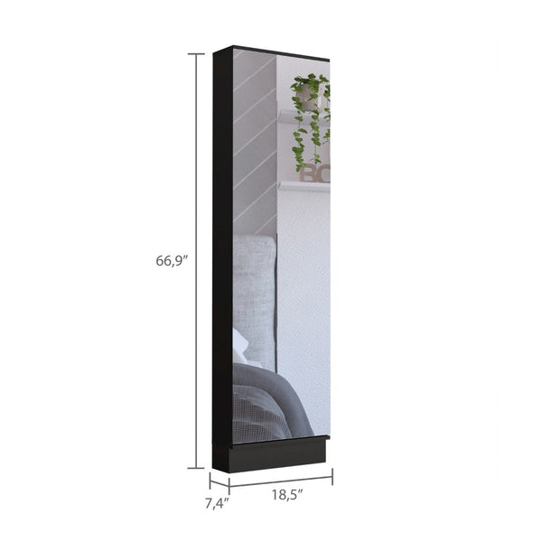 English Elm Wenge Tall Shoe Cabinet with Mirror and 5 Shelves, Slim 66.9" Storage Tower Holds 10 Pairs, Durable Metal Hardware B06280407