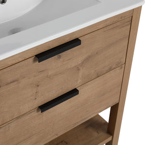 English Elm 30 30 Inch Bathroom Vanity Plywood with 2 Soft-Closing Drawers, Freestanding Wood Feet, Water-Resistant Melamine W99980936