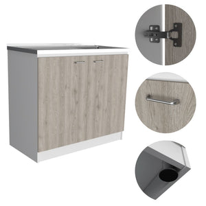 English Elm Brookeline Contemporary 2-Door Utility Sink Cabinet in White & Light Gray — Multiroom Workspace, 39.3" wide B062S00147