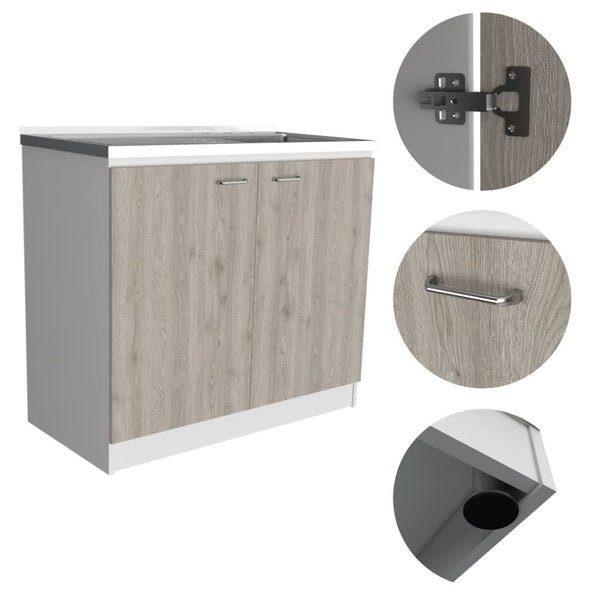 English Elm Brookeline Contemporary 2-Door Utility Sink Cabinet in White & Light Gray — Multiroom Workspace, 39.3" wide B062S00147