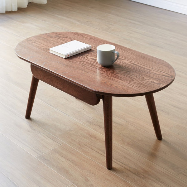 English Elm Capsule Solid Wood Coffee Table with Drawer Low Profile Natural Grain Living Room Desk W128367564