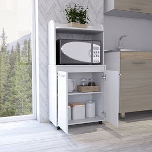 English Elm Charlotte Mobile Kitchen Pantry Cart with Microwave Shelf, Two-Door Cabinet, Countertop & Wheels - White B06280400