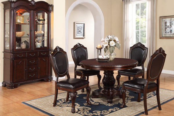 English Elm Majestic Formal Round Dining Table with Carved Floral Pedestal Base, Espresso Finish, 48" DIA elegant centerpiece Brown 15 L x 15 W x 27 H B011S00275