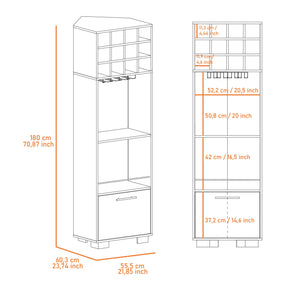 English Elm Jackson Corner 12-Bottle Bar Cabinet with Cup Rack, 2 Shelves & Drawer in Mahogany Macadamia Finish B062S00013