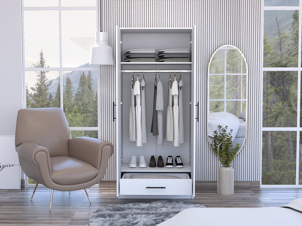 English Elm Conway Rectangle Armoire with Built-In Rod and Shelf, Modern Neutral Finish, Classic Versatile Storage White B062S00178