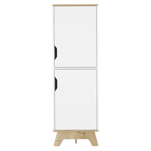 English Elm Rutherford Two-Door Pantry Cabinet in Light Oak & White — 59.3" Tall, 4 Shelves, Stable Wooden Base B06280045