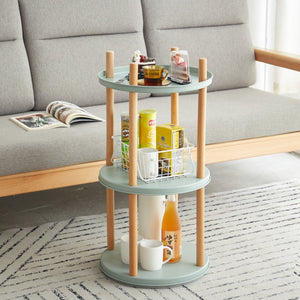 English Elm Storage Shelf 3 Tier Rotating Bookcase Beech Wood and Metal Base for Any Room W128367496