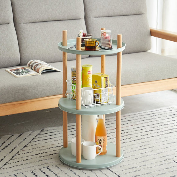 English Elm Storage Shelf 3 Tier Rotating Bookcase Beech Wood and Metal Base for Any Room W128367496
