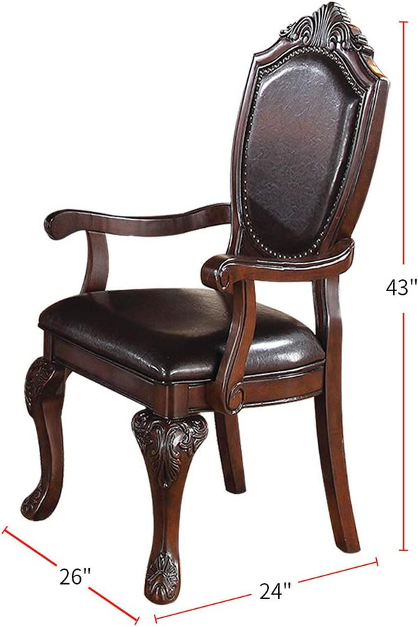 English Elm Gorgeous Formal Rubberwood Dining Side Chairs Set of 2 with Carved Accents Faux Leather Padded Seats Brown 22 L x 16 W x 47 H B01180915