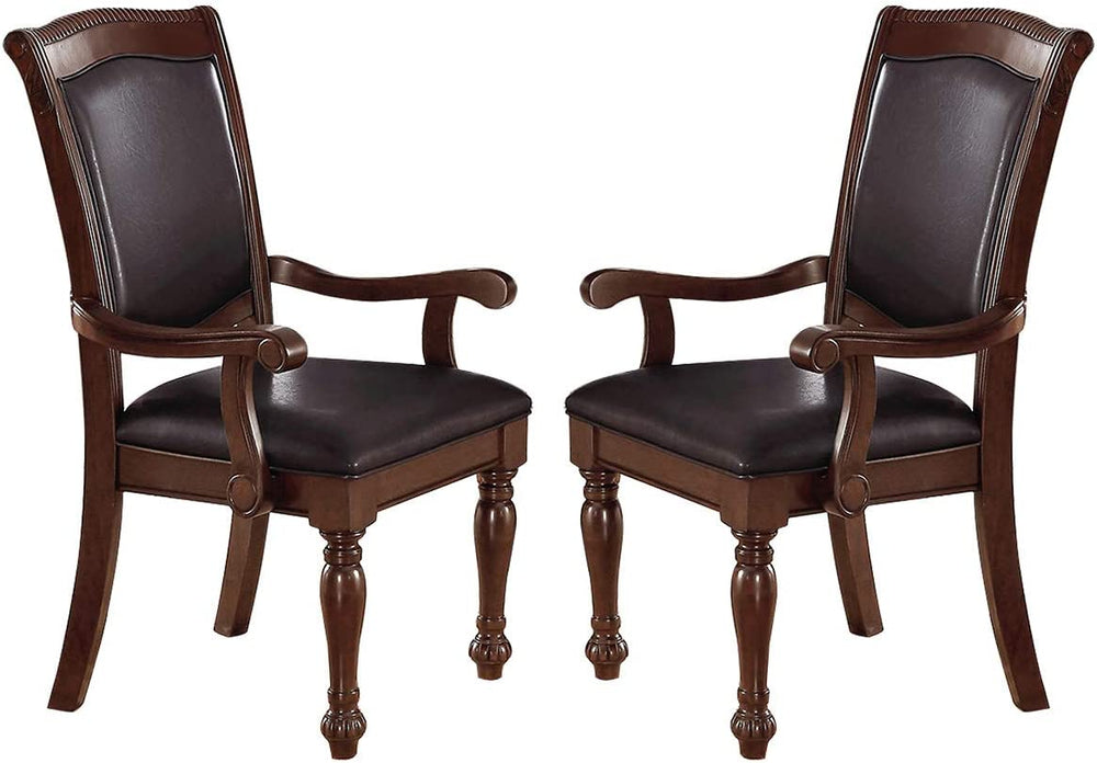 English Elm Royal Carved Formal Dining Side Chairs Set of 2 — Ornate Floral Rubberwood Frames with Padded PU Seats Brown 22 L x 15 W x 42 H B01180916