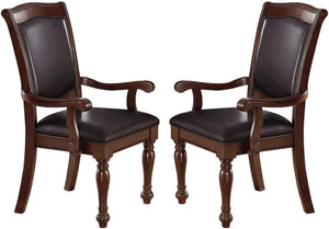 English Elm Royal Carved Formal Dining Side Chairs Set of 2 — Ornate Floral Rubberwood Frames with Padded PU Seats Brown 22 L x 15 W x 42 H B01180916