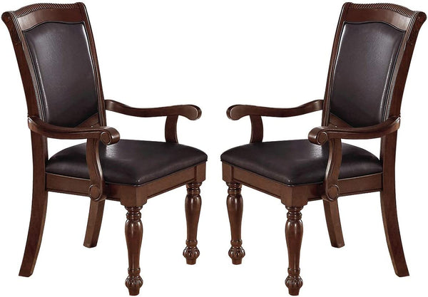 English Elm Royal Carved Formal Dining Side Chairs Set of 2 — Ornate Floral Rubberwood Frames with Padded PU Seats Brown 22 L x 15 W x 42 H B01180916
