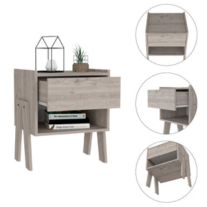 English Elm Hosley Elegant 1-Drawer Nightstand in Light Grey with Open Shelf, Compact Storage & Romantic Style B06280567