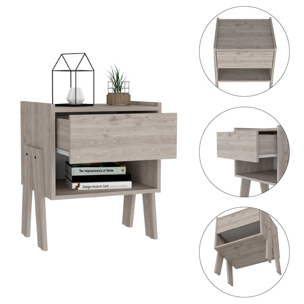 English Elm Hosley Elegant 1-Drawer Nightstand in Light Grey with Open Shelf, Compact Storage & Romantic Style B06280567