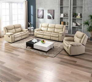 English Elm Breathable Cream Leather Manual Reclining Sofa - 3-Seater For Cozy Living Room Comfort & Style W79164348