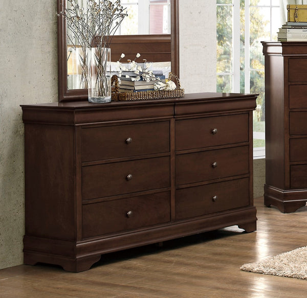 English Elm Brown Abbeville Louis Philippe Dresser in Cherry Finish with 6 Drawers, Hidden Storage & Bronze Knobs B01180912