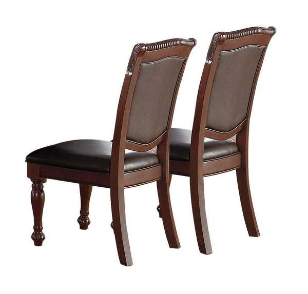 English Elm Gorgeous Formal Rubberwood Dining Side Chairs Set of 2 with Carved Accents Faux Leather Padded Seats Brown 22 L x 15 W x 42 H B01180914