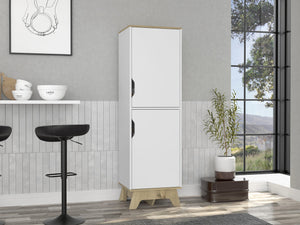 English Elm Rutherford Two-Door Pantry Cabinet in Light Oak & White — 59.3" Tall, 4 Shelves, Stable Wooden Base B06280045