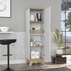 English Elm Rutherford Two-Door Pantry Cabinet in Light Oak & White — 59.3" Tall, 4 Shelves, Stable Wooden Base B06280045