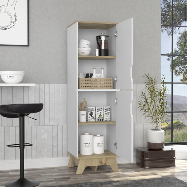 English Elm Rutherford Two-Door Pantry Cabinet in Light Oak & White — 59.3" Tall, 4 Shelves, Stable Wooden Base B06280045