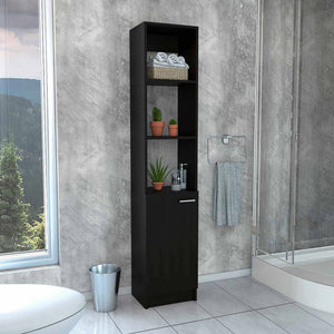 English Elm Wenge Tall Linen Cabinet 63.8" H Slim 5-Shelf Storage with 3 Open Shelves & Bottom Door for Bath B06280221