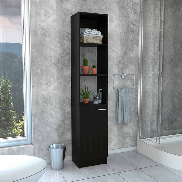 English Elm Wenge Tall Linen Cabinet 63.8" H Slim 5-Shelf Storage with 3 Open Shelves & Bottom Door for Bath B06280221