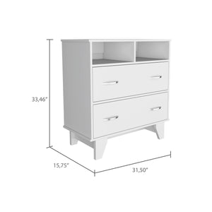 English Elm Aaron Compact 2-Drawer 2-Shelf Dresser with Slim Profile and Sturdy Legs for Small Bedroom Storage and Style White B062S00105