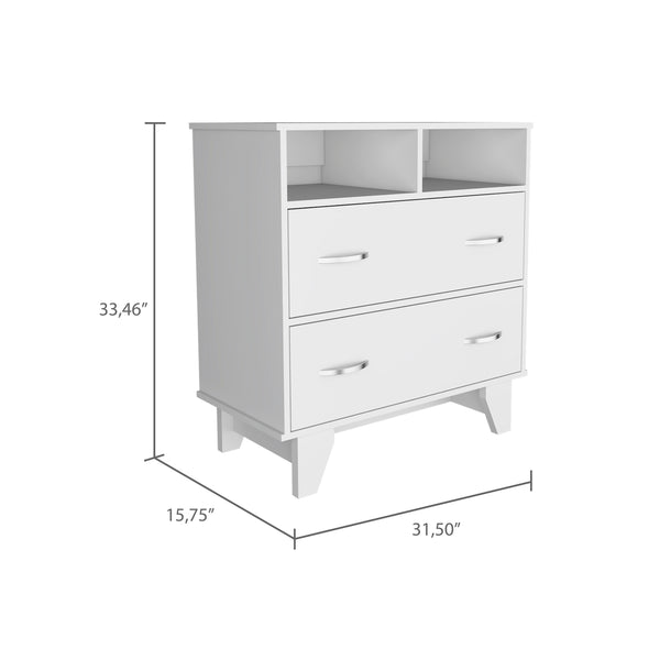 English Elm Aaron Compact 2-Drawer 2-Shelf Dresser with Slim Profile and Sturdy Legs for Small Bedroom Storage and Style White B062S00105