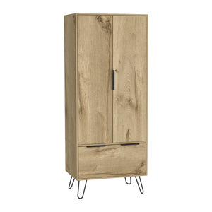 English Elm Light Oak Two-Door Wardrobe with Large Drawer, Hanging Rod & Shelf for Organized Bedrooms B062S00022