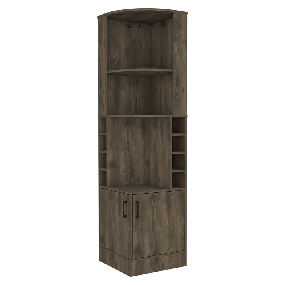 English Elm Dark Brown Elegant 8-Bottle Bar Cabinet with 2 Shelves, Concealed Storage & Showcase Centerpiece - Tall 71" Decorative Liquor Organizer B062P202124