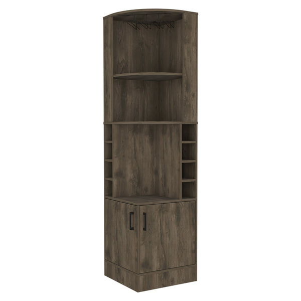 English Elm Dark Brown Elegant 8-Bottle Bar Cabinet with 2 Shelves, Concealed Storage & Showcase Centerpiece - Tall 71" Decorative Liquor Organizer B062P202124